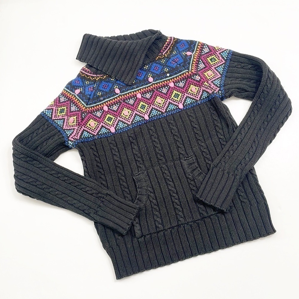 The Children's Place black geometric cable knit long sleeve turtleneck sweater
